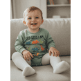 thumbnail image 4 of BemeyourBBs Infant Baby Boy God Says I Am Dinosaur Outfit Bubble Rompers Sweatshirt Long Sleeve Crew Neck Cute Fall Winter Spring Jumpsuit Christian Baby Clothes, 4 of 9