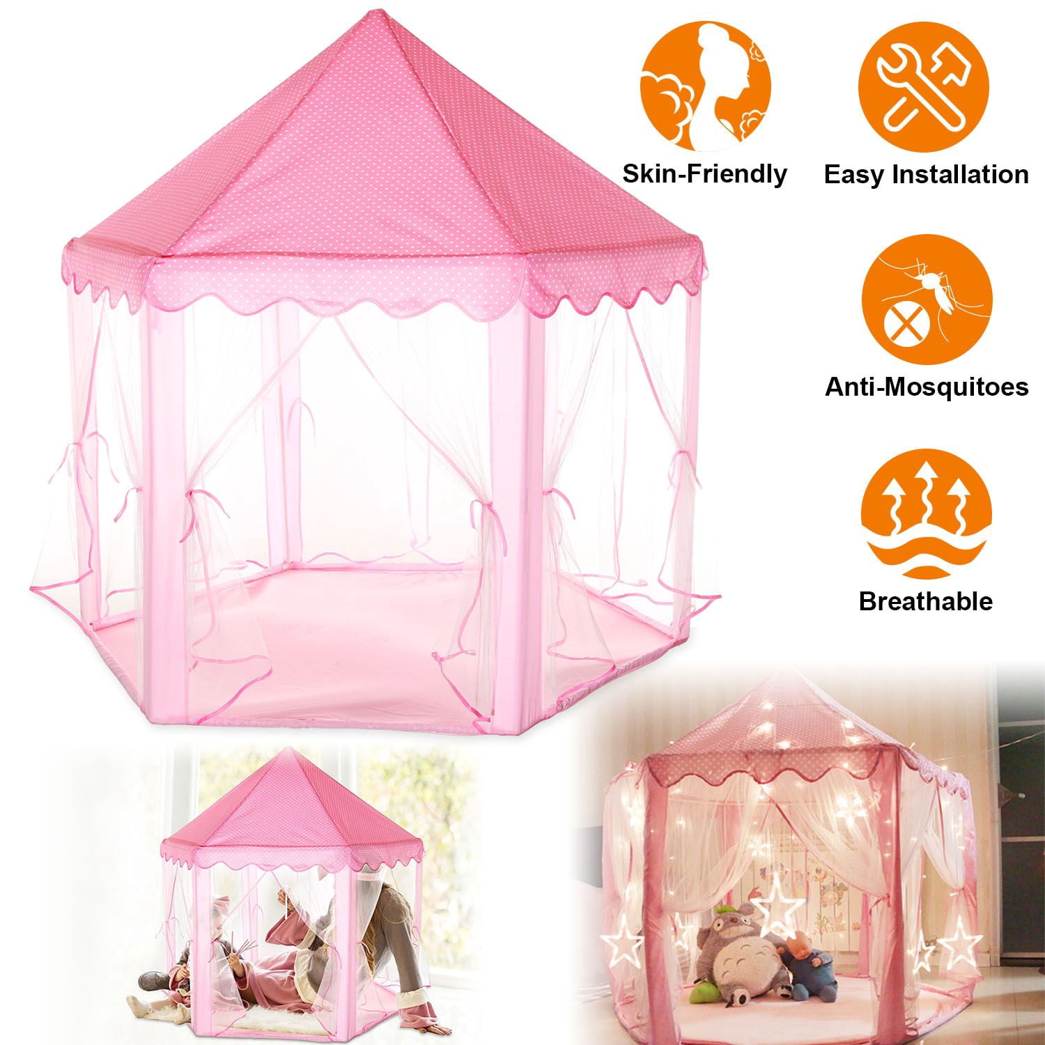 Kids Play Tents Princess for Girls Princess Castle Children Playhouse Indoor Outdoor Use w/ Carry Case