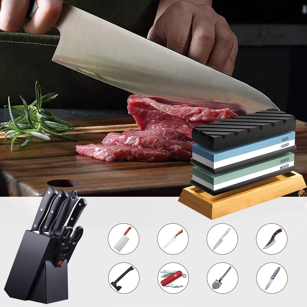 Kabuer Dual Whetstone Knife Sharpening Stone Set, 4-Side Multi-Grit