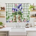 thumbnail image 2 of Spring Easter Kitchen Curtains Window Panels, Purple Floral Summer Botanical Green Plaid Insulated Window Treatment Curtain, Grommet Curtains for Bedroom/Living Room/Bathroom, 2 Piece 52"Wx63"L, 2 of 8