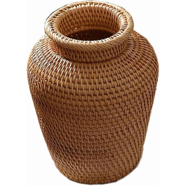 Bling Decorative Wicker Vase Countrstyle Flower Vase, Handmade Rattan Vase, Rustic Woven Flower Basket Pot For Home Decor-2025