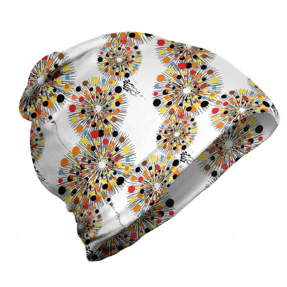 Abstract Geometry Unisex Beanie, Round Colorful, Hiking Outdoors, White and Multicolor, by Ambesonne