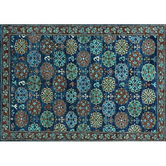Ahgly Company Indoor Rectangle Oriental Light Blue Industrial Area Rugs, 7' x 9'