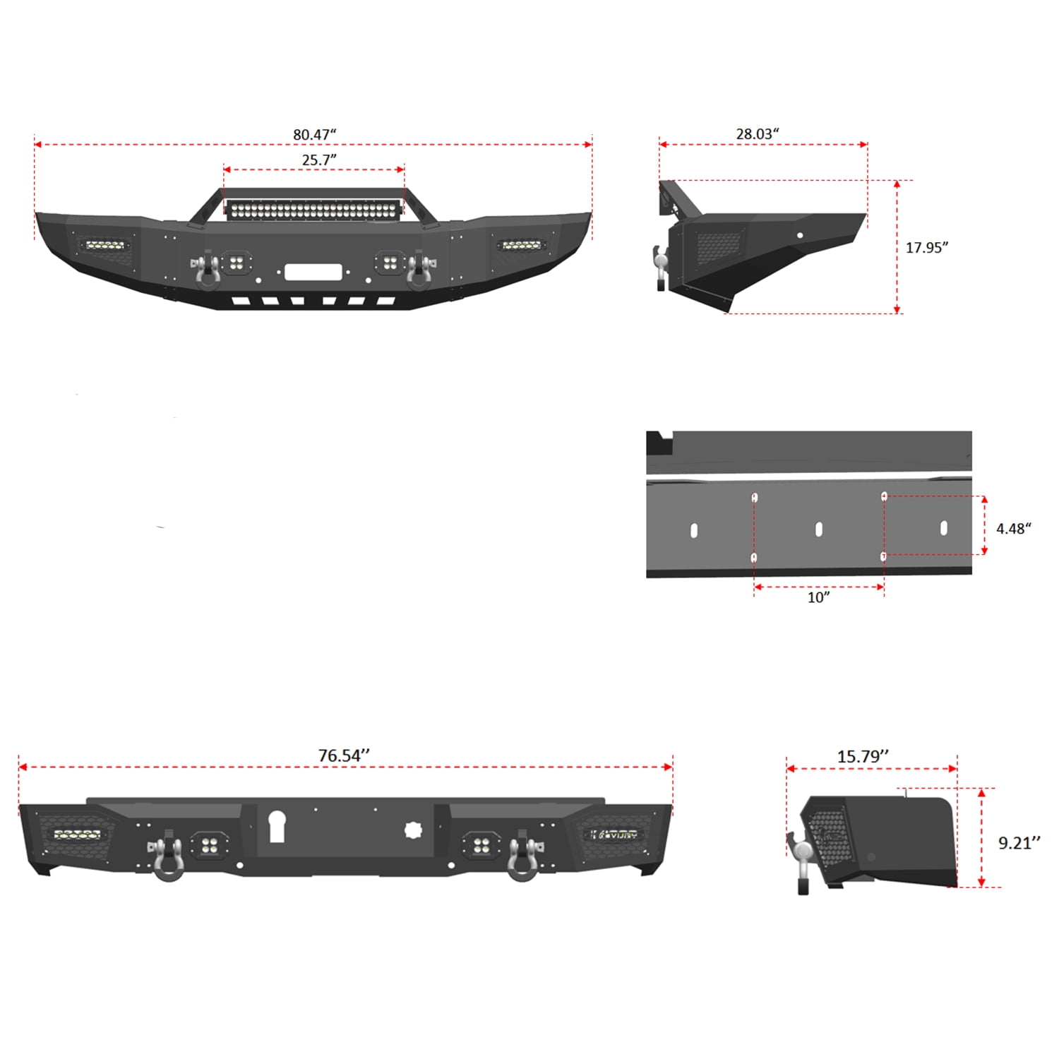 Vijay Compatible with 2015-2016-2018-2017-2019 Chevrolet Silverado 2500hd/3500hd Front and Rear Bumper Textured Black Steel with Lights and D-rings