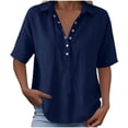 thumbnail image 6 of CheerKidz Women's Solid Color Collared V-Neck Short Sleeve Button-Down Shirt Navy 2XL, 6 of 7