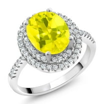 Gem Stone King 925 Sterling Silver Halo Engagement Ring Oval Canary Mystic Topaz and Moissanite (2.43 Cttw) | Size 8