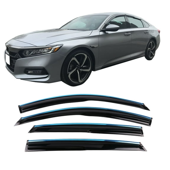 Ikon Motorsports Window Visor Compatible With 2018-2025 Honda Accord Sedan MU Style Acrylic 4Pc Outside Mount W/ Chrome Trim 4Pc Outside Mount