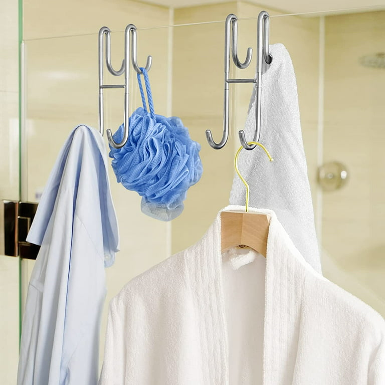 MOKIUER Double Hooks for Glass Shower Door, Towel Hooks Over The Bathroom Glass Wall 0.31-0.39in, Stainless Steel, Matte Black,2