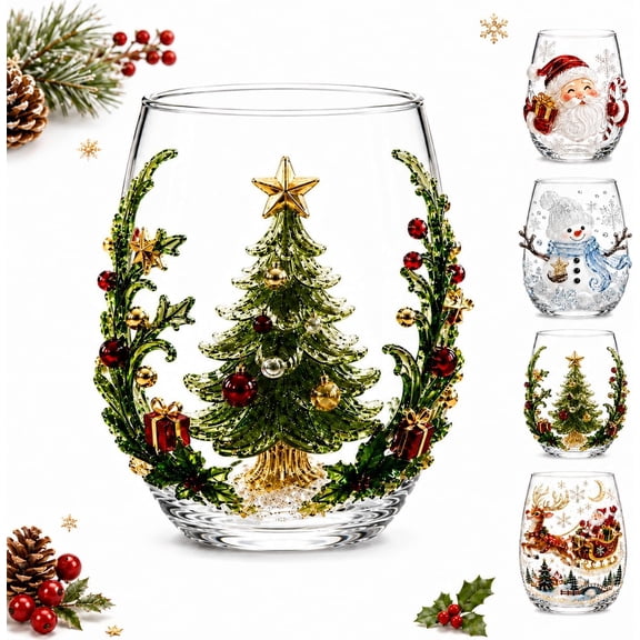 Magical Christmas 3D Glass Cup Collection, Glass Art Cup, 3D Christmas Glass Art Cup, Cute Glass Cups with 3D Designs for Coffee, Juice, Milk, Home Festive Decor Gifts(Tree)
