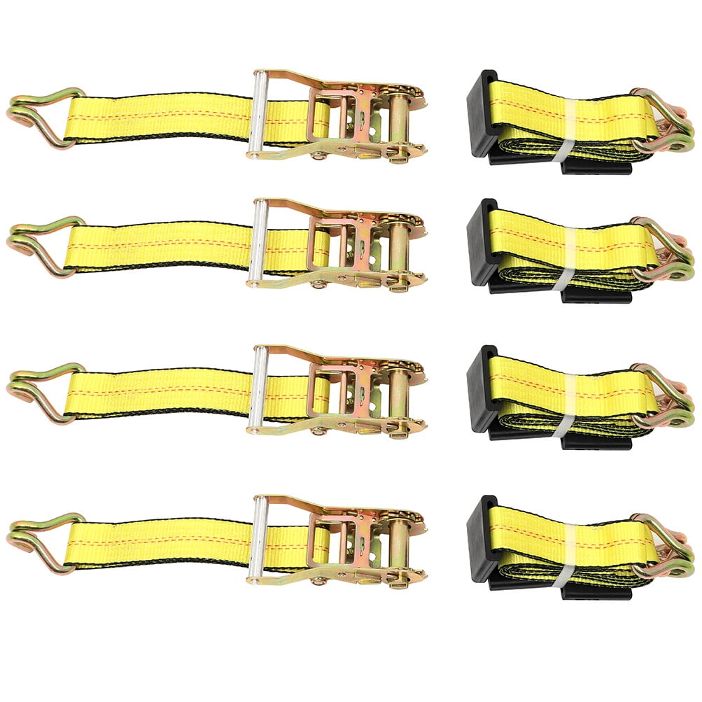 CCIYU Durable (4 Pack) 2"x10' Tire Double J Wire Hook Strap Ratchet Car Hauler Wheel Tie Down