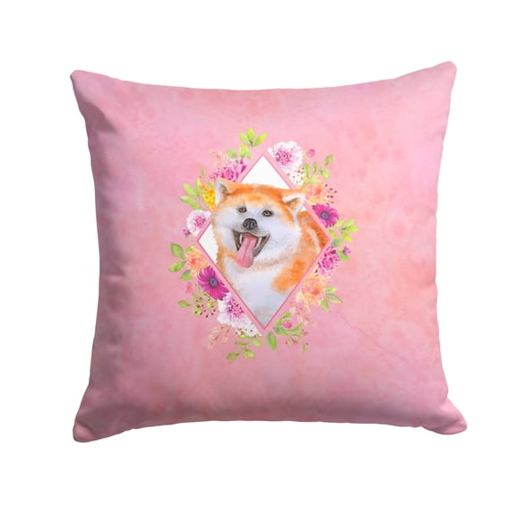 Carolines Treasures CK4111PW1414 Akita Pink Flowers Fabric Decorative Pillow  14Hx14W multicolor