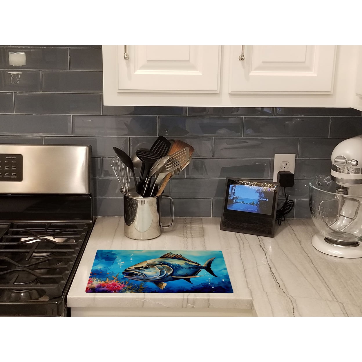 Bluefin Tuna Glass Cutting Board Large 12 in x 15 in