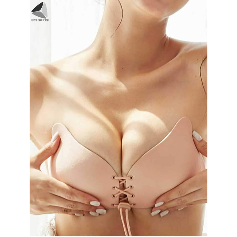 PULLIMORE 2 Pairs Women's Silicone Invisible Adhesive Bras Reusable Push Up  Gathering Sticky Bra for Backless Dress 