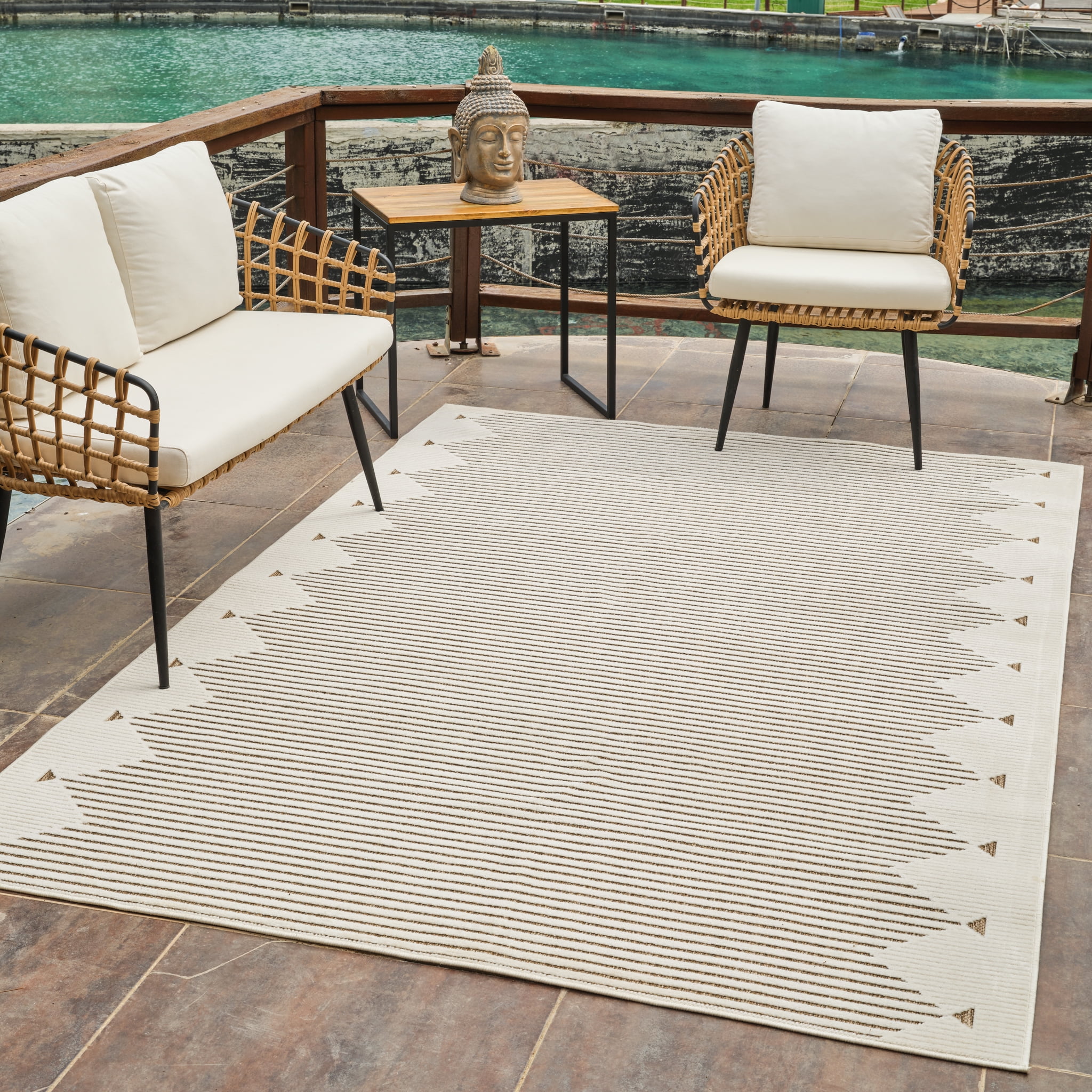 Tapis d'interieur/exterieur abstrait Rug Branch Maise, beige marron, moderne - Entree, couloir, salle de bain et cuisine