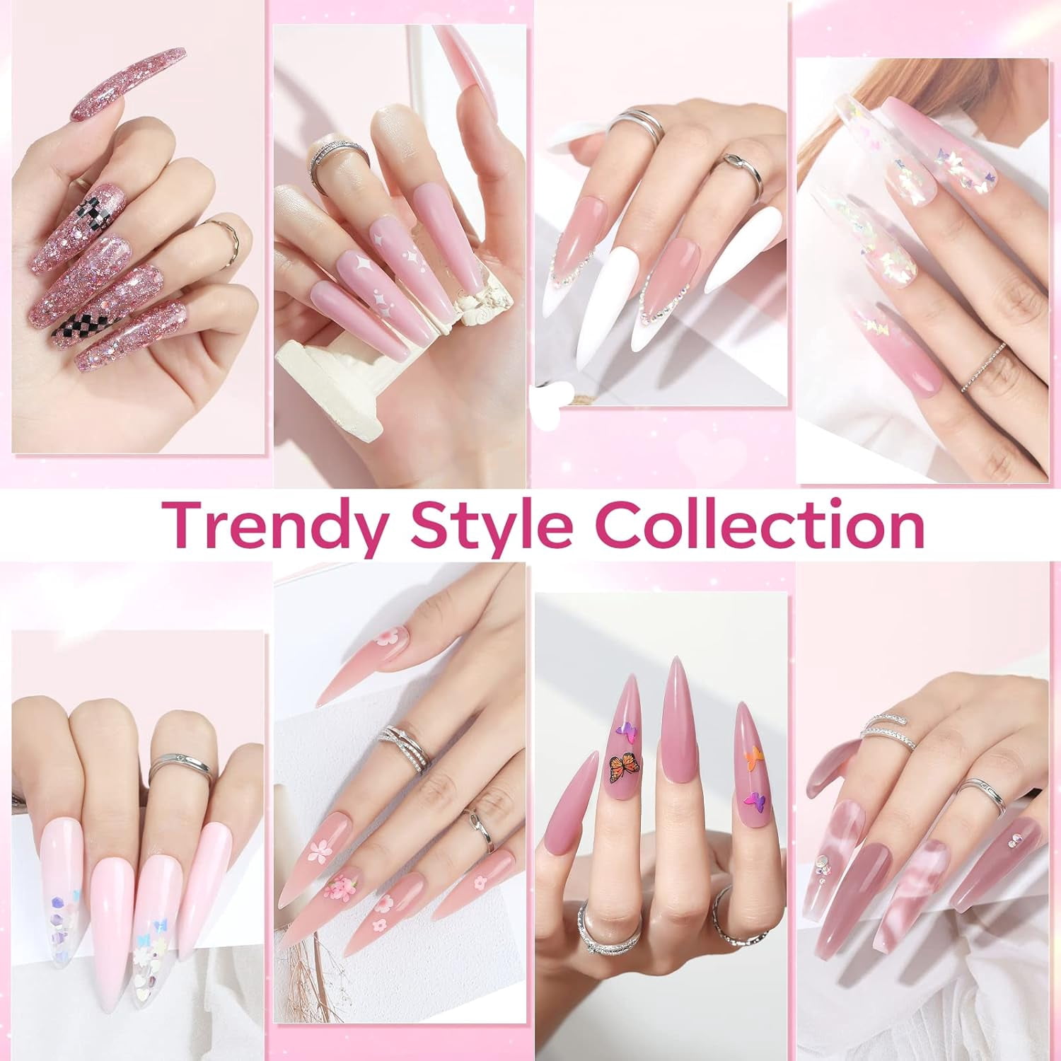 Modelones Poly Nail Gel Kit 8 Rosy Pink Colors with 48W LED Nail Lamp Poly Extension Gel Complete Nail Art Tools Professional Starter Manicure Kit Supplies Rhinestone GlittersBeauty Gift DIY at Home