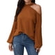 thumbnail image 4 of Crewneck Cold Shoulder Pullover, Pure Color Drop Shoulder Cutout Pullover  For Shopping For Girls ANGGREK Café L, 4 of 5