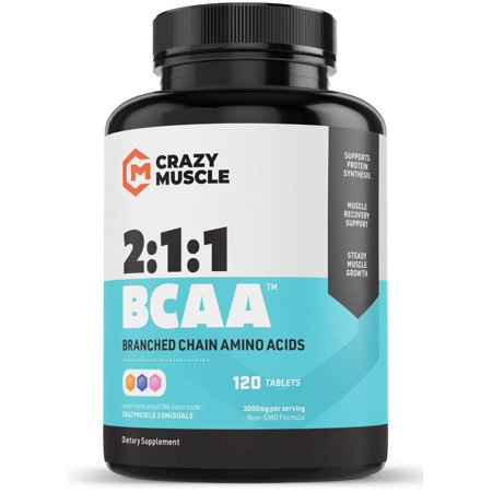 Crazy Muscle BCAA Pills with The Perfect 2:1:1 Ratio of Branched Chain Amino Acids Supplement - 1000mg of BCAAs per Pill (Better Than Capsules) by Crazy Muscle - 120 Tablets