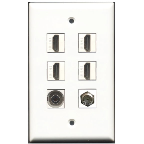 Ultra Spec Cables 4 Port HDMI 1 Coax Cable TV- F-Type 1 3.5mm Wall Plate