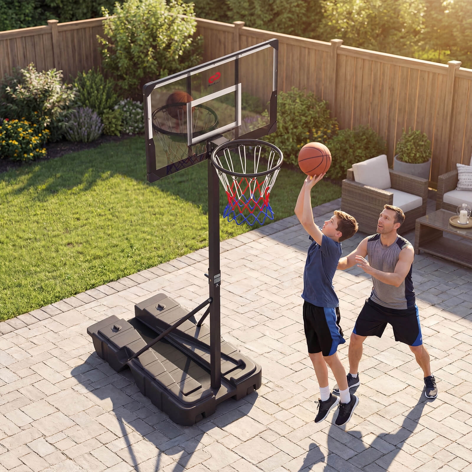 Costway 10 FT Foldable Basketball Hoop with Fillable Base, Wheels & Shatterproof Backboard