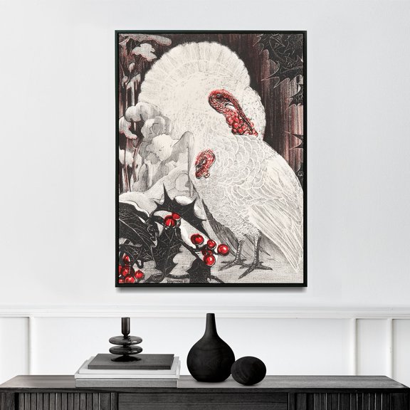 Twee Witte Kalkoenen Bij Hulsttakken in De Sneeuw - 1897 | Theo Van Hoytema | Premium Fine Art Print | 20th Century Dutch | Art Nouveau | Portrait | Nature Art