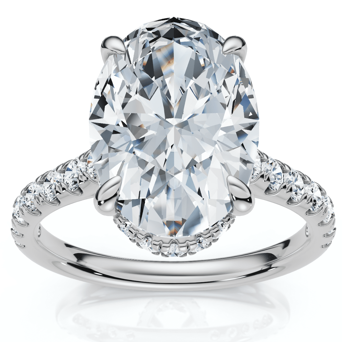 Pompeii Certified 3 1/2Ct Oval Hidden Halo Diamond Engagement Ring 14k Gold Lab Grown