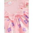 thumbnail image 5 of Baby Girl 2 Piece Outfits Floral Print Short Sleeve Ribbed Romper Dress with Cute Headband Set, 5 of 8