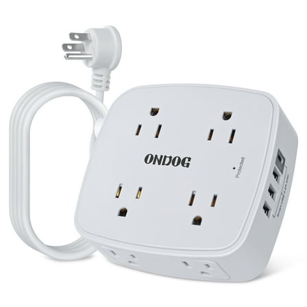 ONDOG 6ft Extension Cord Surge Protector - 8 Outlets and 4 USB (3U1C) Power Strip, ETL Listed