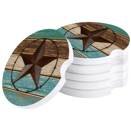 

ZHANZZK Wrought Iron Five Pointed Star Vintage Wood Board Set of 4 Car Coaster for Drinks Absorbent Ceramic Stone Coasters Cup Mat with Cork Base for Home Kitchen Room Coffee Table Bar Decor