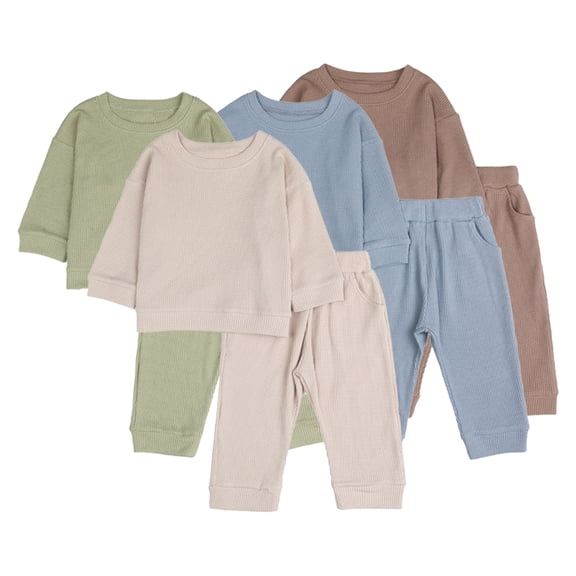 KYAIGUO Baby Newborn Autumn Pullover Sweatshirt Outfits for Boy Girl,2PCS Winter Waffle Loungewear Pants Outfits Soft Tops Jogger Pants Pajama Set for 6M-3T