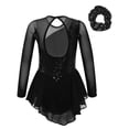 thumbnail image 3 of Yanarno Robe de Patinage Artistique à Sequins pour Filles Robe de Danse Lyrique en Maille Jupe de Gym Noire 10, 3 of 7