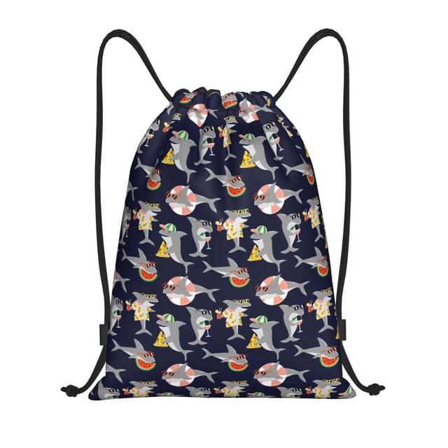 Xecao Sharks In Sunglasses Pattern Sports Drawstring Backpack - String Swim Gym Bag with Wet Proof Pocket for Women&Men-Small