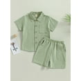 thumbnail image 3 of Yunliwuli Baby Kids Boys Shorts Set, Short Sleeve Button Closure Shirt with Elastic Waist Shorts, 3 of 10