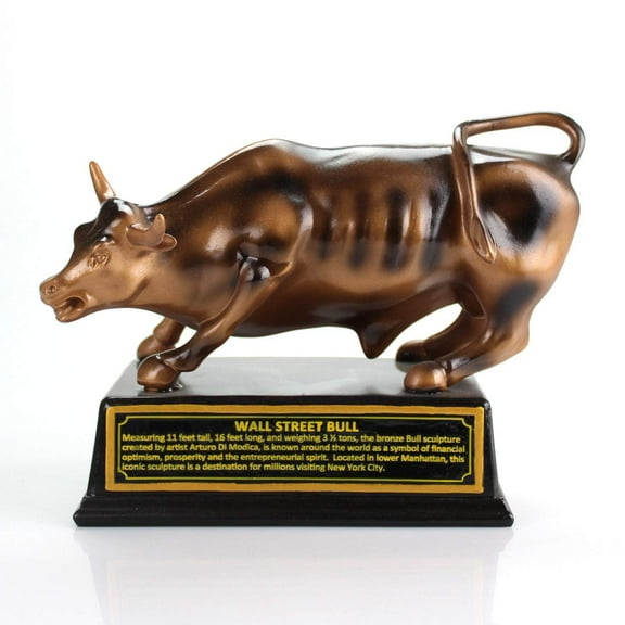 Torkia - Official Licensed Bronze Wall Street Bull Stock Market NYC Figurine Statue with Base - Small