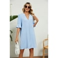 thumbnail image 3 of XCHQRTI Women's V Neck Dress Ruffle Sleeves Short Sleeves Dress Tighten Waist Solid Color Dress, 3 of 9