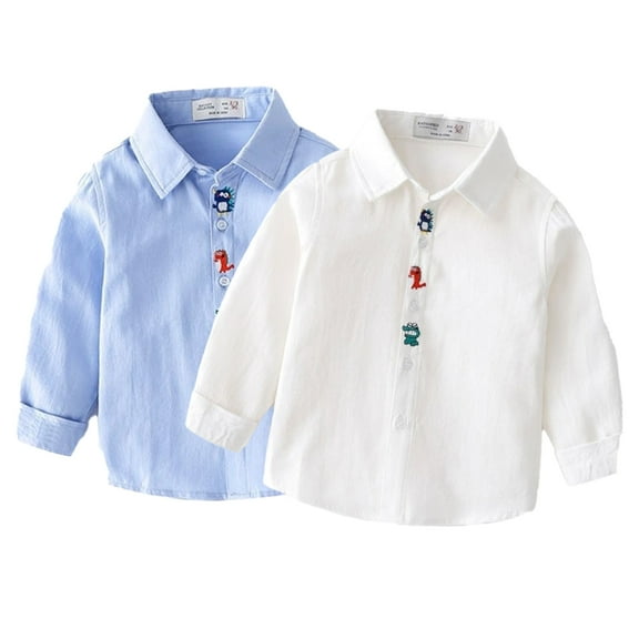 KYAIGUO Kids Baby Boys Long Sleeve Shirt Little Boys Button down Casual Shirt Toddler Solid Color Fashion Spring Autumn Shirt for 1-6 Years