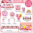 thumbnail image 3 of Kirby Articles de Fête, 110 Pcs Décorations de Fête Kirby et Ensemble de Vaisselle - Assiettes et Serviettes Gobelets Nappe Ballons Etc. Articles d'Anniversaire Kirby, 3 of 7