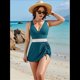 thumbnail image 4 of Trajes de Baño de una Pieza para Mujer, con Control de Abdomen y Cintura Alta, Adelgazantes, Modestos, con Bloques de Color y Cordón Ajustable. Azul Pavo Real S, 4 of 8