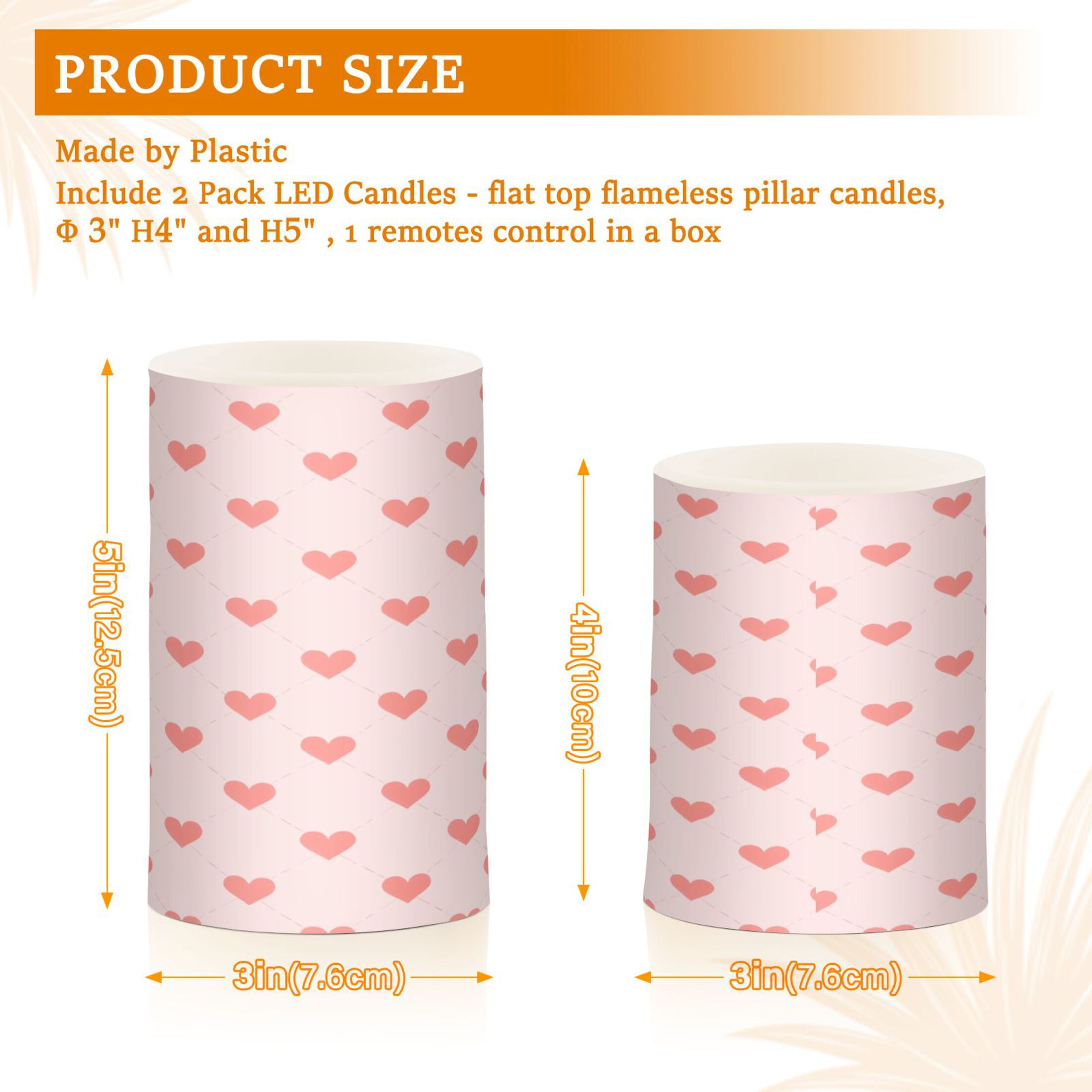 Pink Love Pattern Flameless LED Candle Set with Remote, Battery Operated Color Changing Pillar Candles, Set of 2
