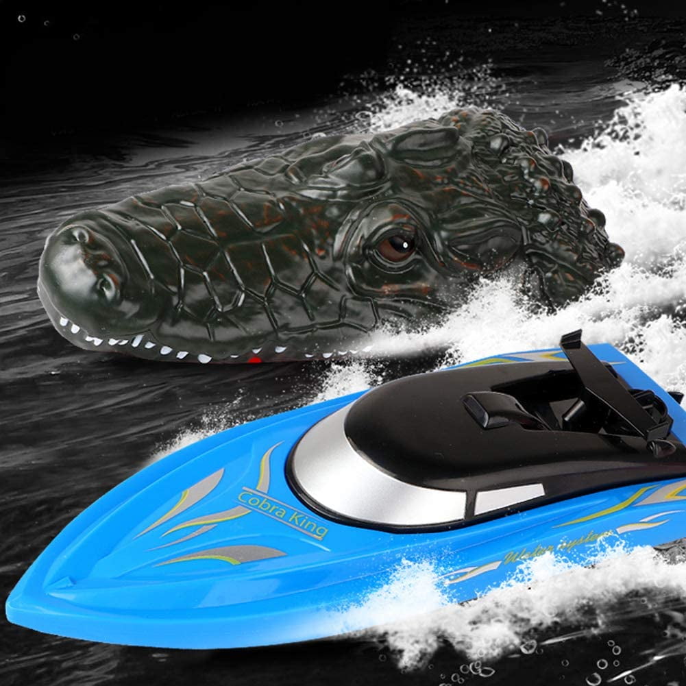 2.4G 2 in 1 RC Boat Simulation Crocodile Head Floating Fake Alligator Head Racing Boat Electric Waterproof Spoof Toy R/C for Pool and Lake
