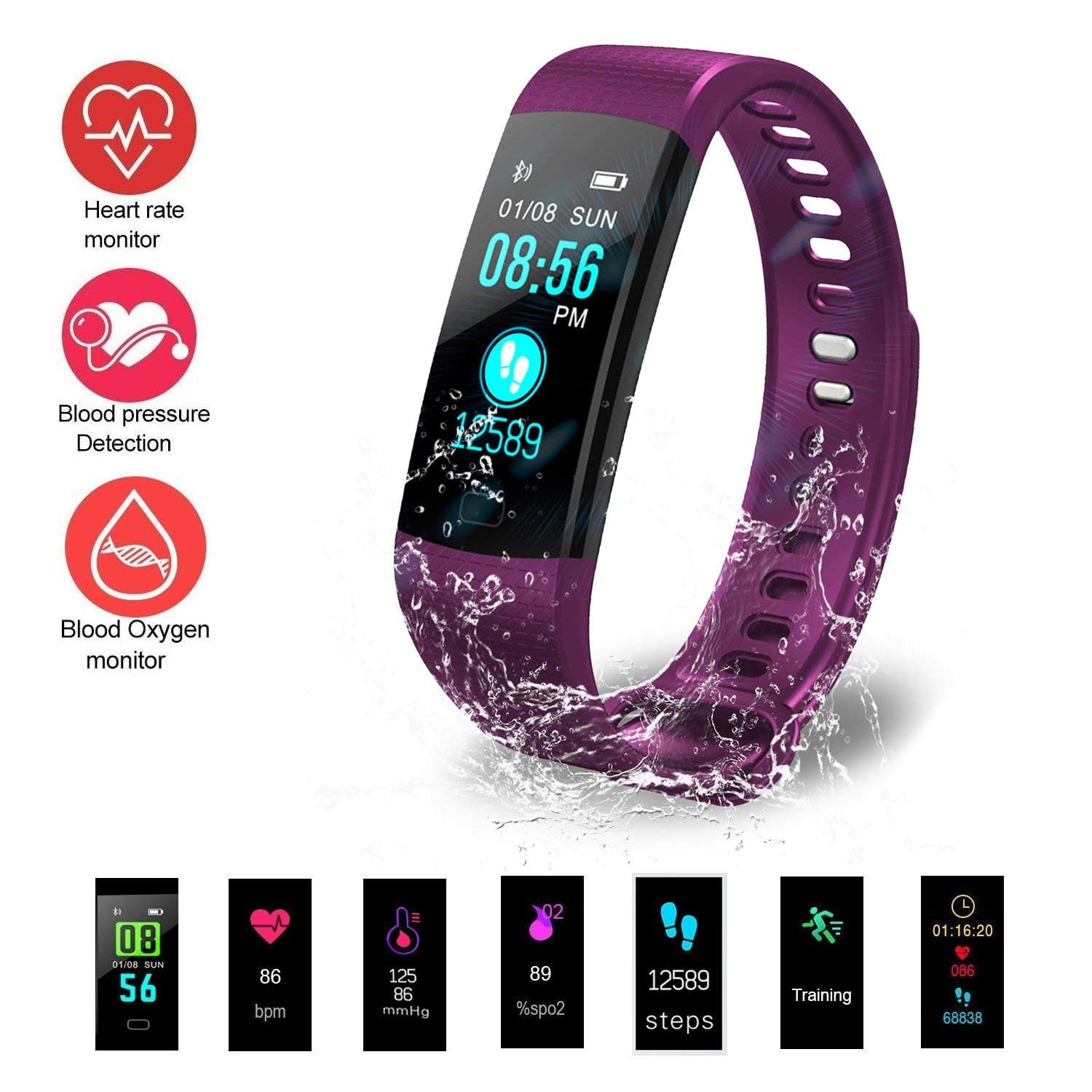 smart watch blood pressure heart rate monitor bracelet wristband for ios android