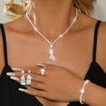 thumbnail image 2 of AEXTO Luxury Iced Out Clear Rhinestone Jewelry Set for Women Solitaire Pendant Necklace, Dangle Earrings, Eternity Band Ring Tennis Bracelet – Silver Tone Sparkly Wedding Party Accessories, 2 of 6