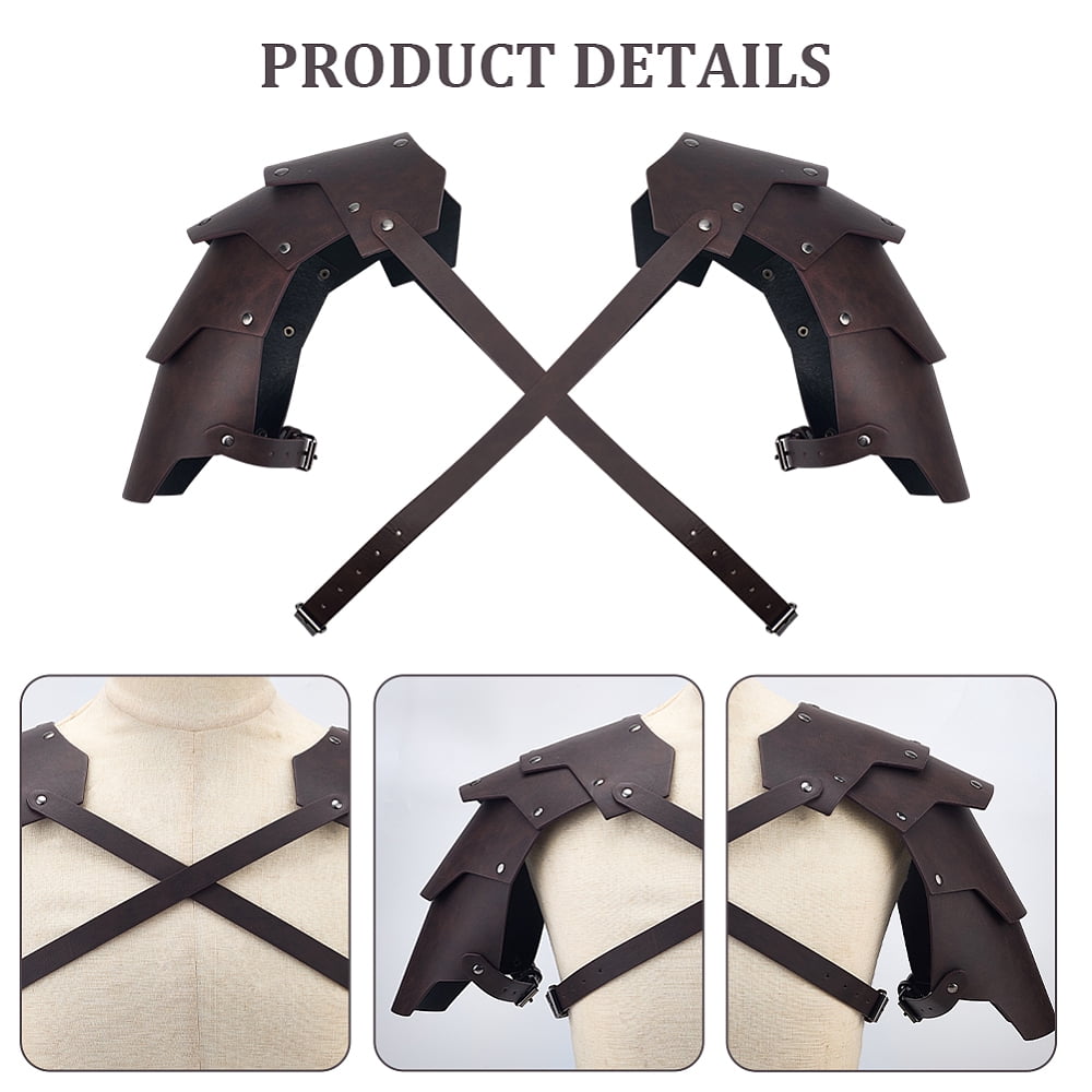 1Pc Medieval PU Leather Double Shoulder Armor Retro Cosplay Props with Alloy Findings Coconut Brown 300x280x5.5mm DIY