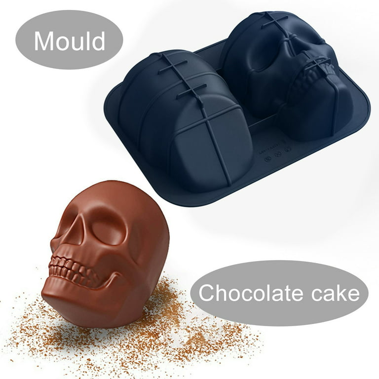 JETKONG Extra Large Silicone Skull Cake Mold Haunted Skull Baking Cake Pan  for Halloween and Birthday Party