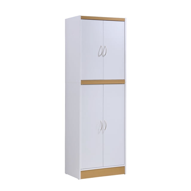 Hodedah Dining Room Storage 4 Door Kitchen Pantry China Cabinet, White