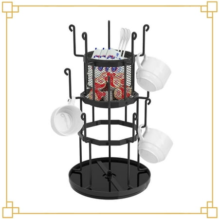 

3 Tier Rotating Metal Mug Tree Stand Storage Rack Holds up to 15 Mugsfor Kitchen Countertop in Black