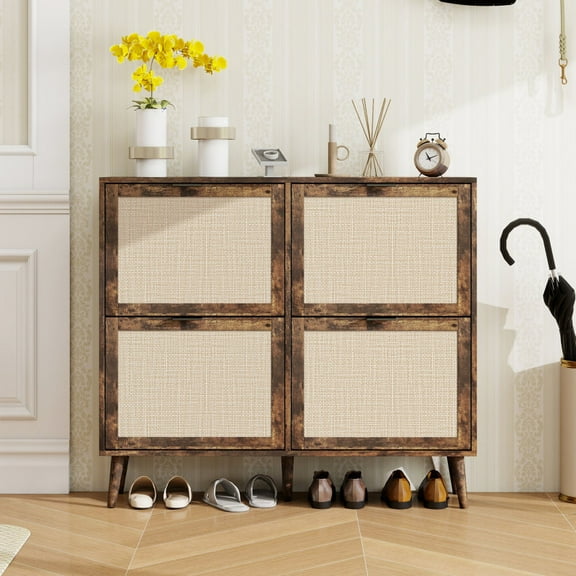 4 Door Shoe Rack, Freestanding Modern Shoe Storage Cabinet, for Entryway   WL RR