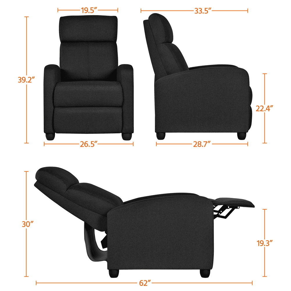 Alden Design Modern Adjustable Fabric Recliner with Footrest, Set of 2, Black