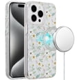 thumbnail image 2 of For Apple iPhone 16 Pro (6.3") Floral Pattern Design Cute Clear Hybrid Compatible with Magsafe Double Layer Soft TPU Hard PC Cover ,Xpm Phone Case [ Green Floral ], 2 of 8
