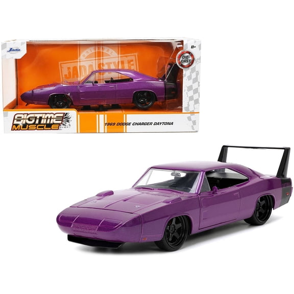 1969 Dodge Charger Daytona Purple Metallic with Black Tail Stripe "Bigtime Muscle" Series 1/24 Diecast Model Car by Jada
