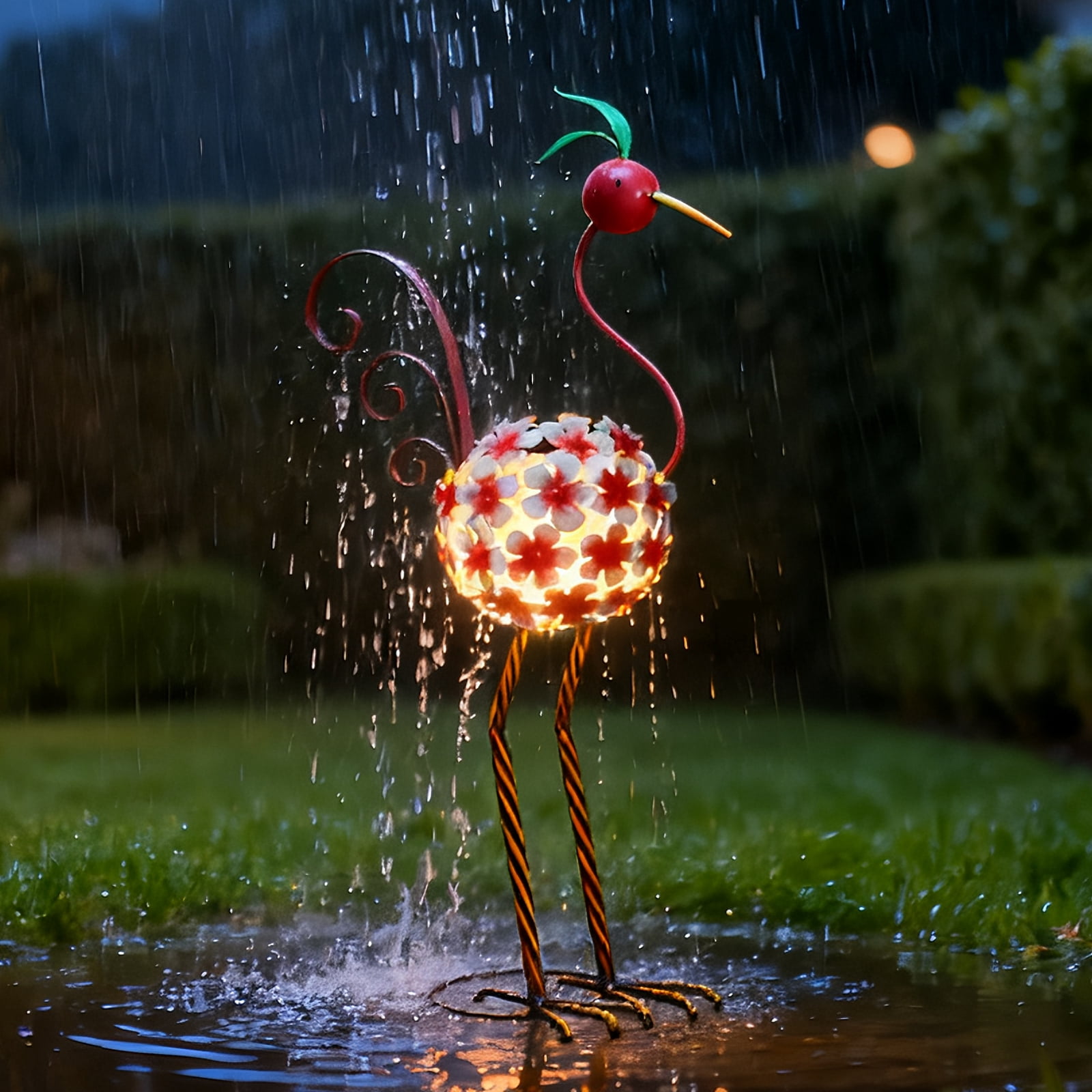 Outdoor Solar Flamingo Garden Stake – LED Light Flower Ball Decor, Metal Design, Whimsical Outdoor Patio/Lawn Ornament,Outdoor Decor